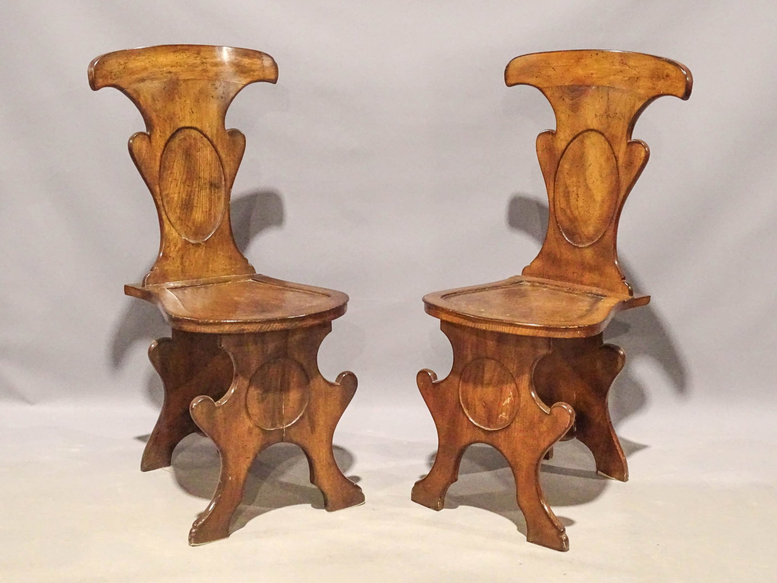 Pair of Italian Sgabello Chairs: Pair of Italian Sgabello chairs. 19" seat Ht., 39" overall Ht..