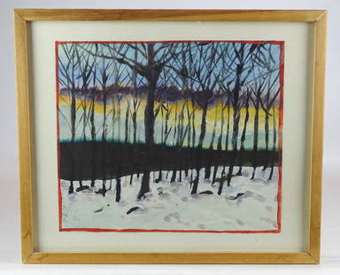 Robert Andrew Parker (b. 1927): Watercolor: Robert Andrew Parker (b. 1927), wooded landscape. Sight 11" x 13", overall 14 1/2" x 17 1/2". Provenance: The Edward Herrmann Estate, Salisbury Connecticut.