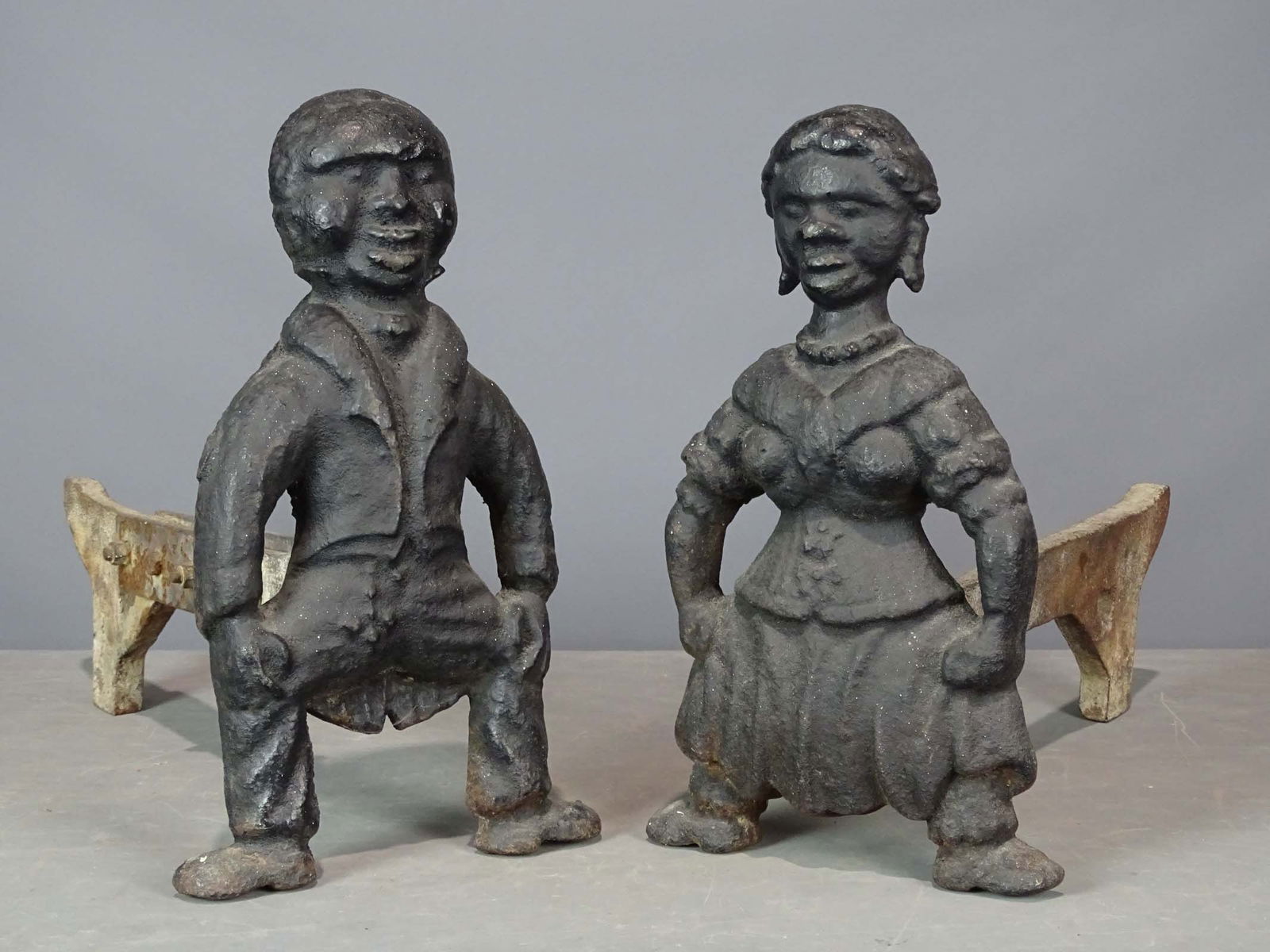 Pair Cast Iron Figural Andirons (1 of 7)