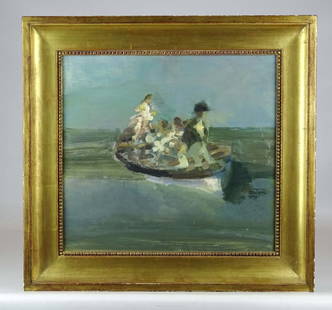 David Fertig (b. 1946): Painting: David Fertig (b. 1946), "Captain Hardy's Boat", oil on panel, 14 3/4" x 15 3/4", overall 20" x 21". Provenance: The Edward Herrmann Estate, Salisbury Connecticut.