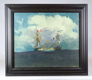 David Fertig (b. 1946): Painting: David Fertig (b. 1946), "Brought to Action, L' Esperance and the Swift". 16" x 19", overall 21" x 24". Signed verso. Provenance: The Edward Herrmann Estate, Salisbury Connecticut.