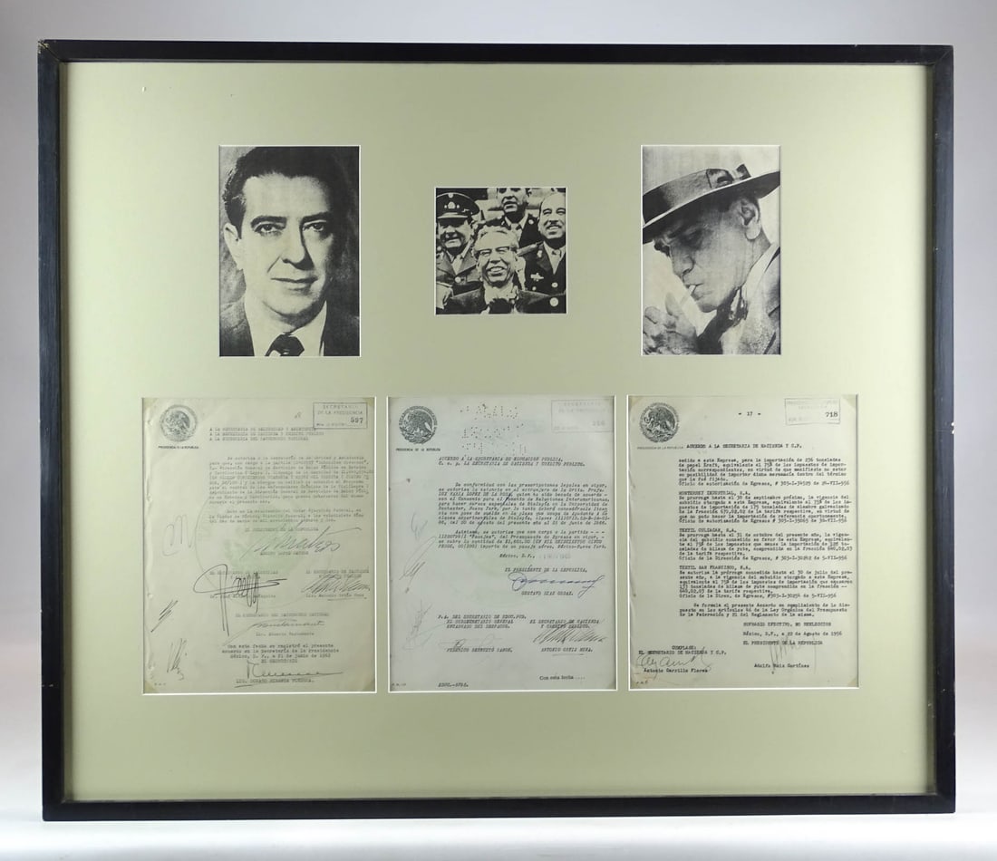 Mexican Politicians Autographed Letters: Three framed Mexican politician autographed letters including: One includes Adolfo Lopez Mateos, Antonio Ortiz Mena, Donato Mirando Fonseca, Jose, Alvarez Amezquita; second includes Gustavo Diaz Ordaz