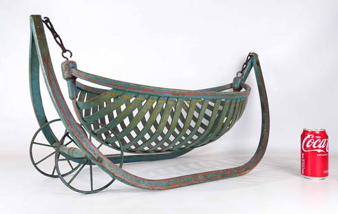 Bentwood Cradle: Early painted bentwood cradle. 28" x 12" x 14".