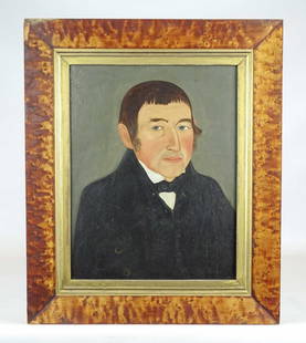 19th c. Portrait of a Gentleman: 19th c. portrait of a gentleman. Oil on panel. 16 1/4" x 14", overall 21 1/2" x 18".