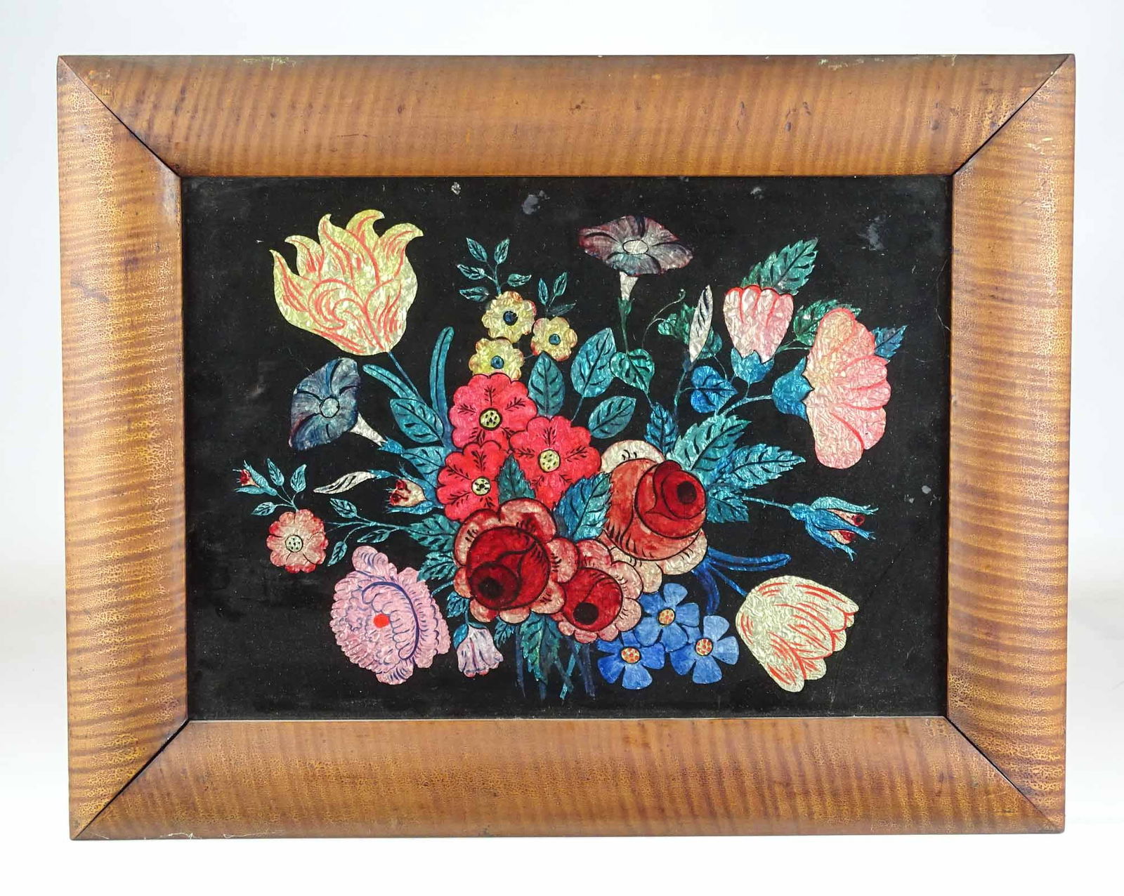 19th c. Floral Tinsel Painting (1 of 5)