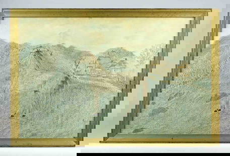 Folk Art Watercolor of a Horse: 19th c. folk art framed watercolor of a horse. Sight 13 1/2" x 21 1/2", overall 16" x 23 1/2".