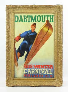 Painting: Dartmouth 1938 Winter Carnival: Painting: "DARTMOUTH 1938 WINTER CARNIVAL FEBRUARY 11-12". Oil on panel. 23 1/2" x 15", overall 28 1/2" x 20".