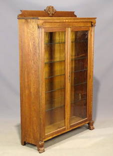 Oak China Cabinet: Victorian oak china cabinet. 39" x 13" x 61".