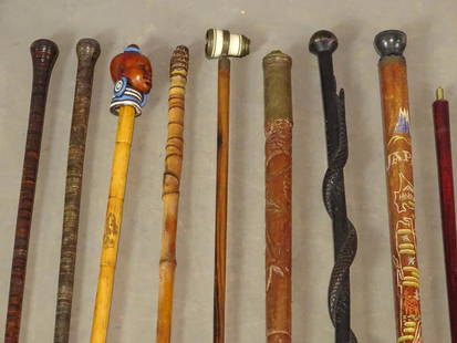 Cane Lot: Lot (7) canes (one a spy glass), and South Pacific cane that turns into pool cue.