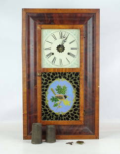 19th c. Ogee Clock: 19th c. mahogany case Ogee clock. E.N. Welch, Forestville Ct.. 15 1/2" x 4 1/2" x 26".