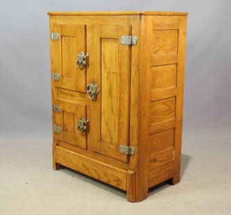 C. 1900 Oak Ice Box: C. 1900 oak ice box.29" x 15" x 38 1/2".