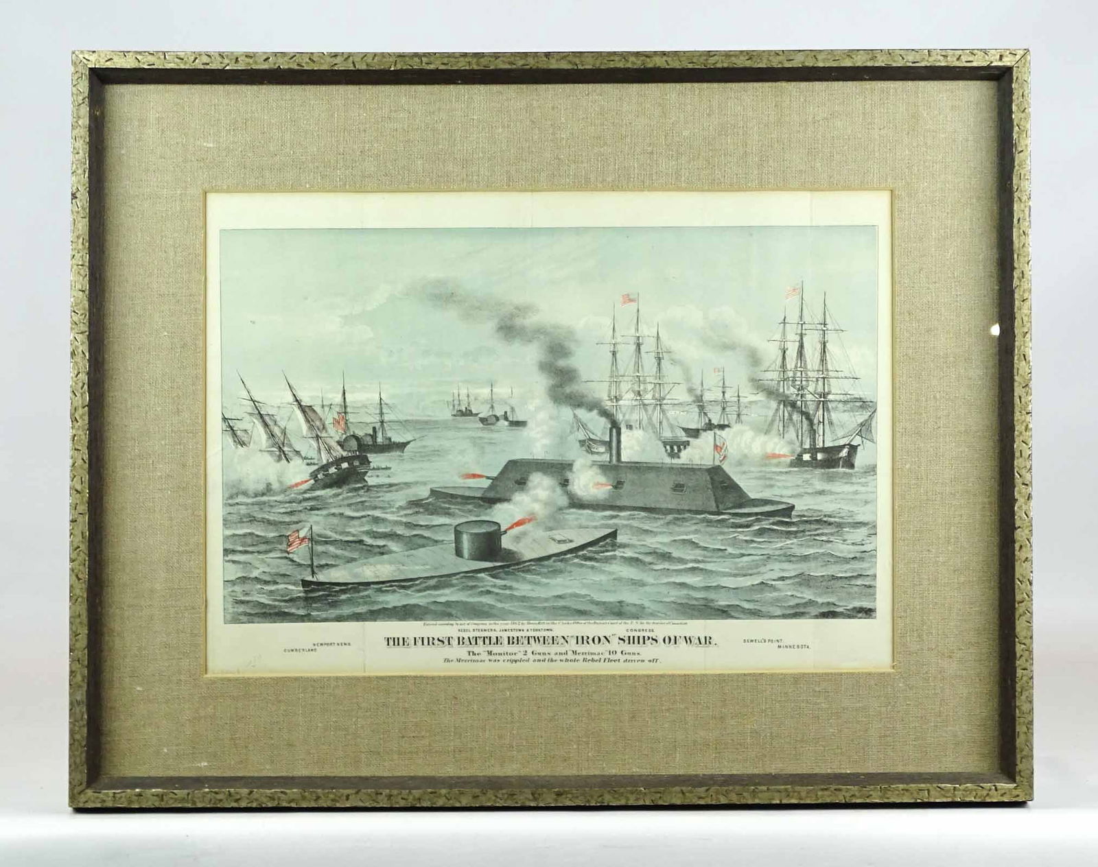19th c. Print "THE FIRST BATTLE BETWEEN IRON SHIPS (1 of 13)