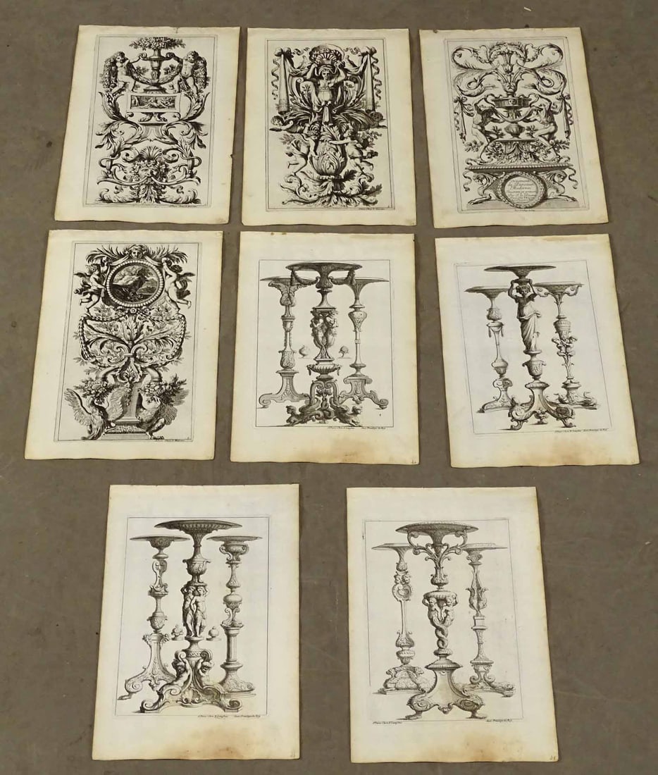 Baroque Pedestal and Design Antique Print Set (8) (1 of 9)
