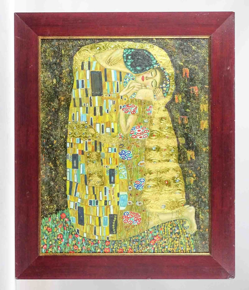 Painting after Gustav Klimt: Painting: Copy of a Gustav Klimt. Oil on panel. 22" x 28", overall 28" x 33".
