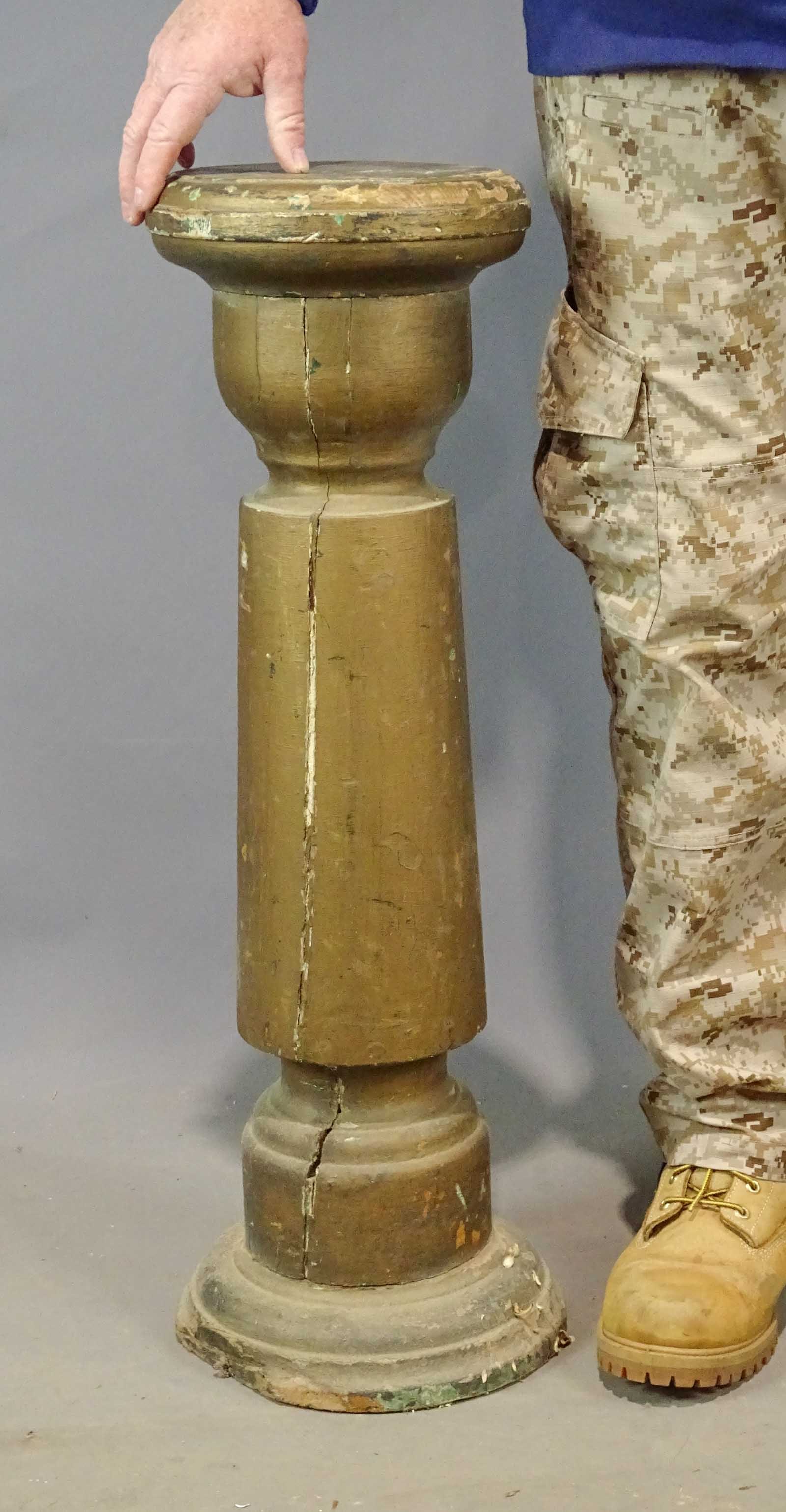 Wooden Plinth: Early wooden painted plinth. 9" D., 31" Ht.. Provenance: Clayton Store, Sue Connell, Southfield, Massachusetts