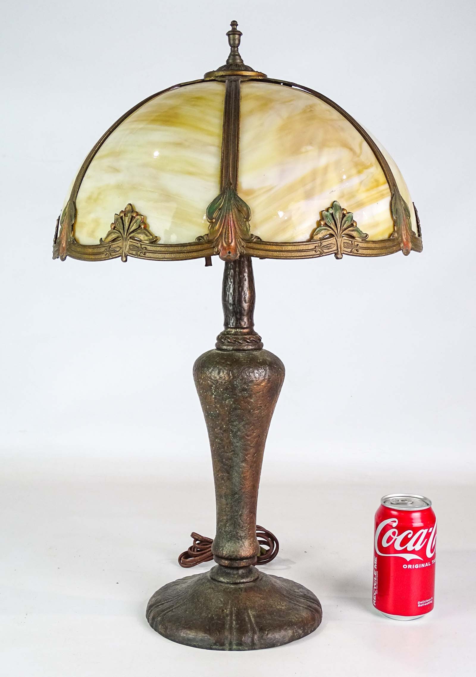 Slag Glass Table Lamp: Slag glass metal base table lamp. 24" Ht..