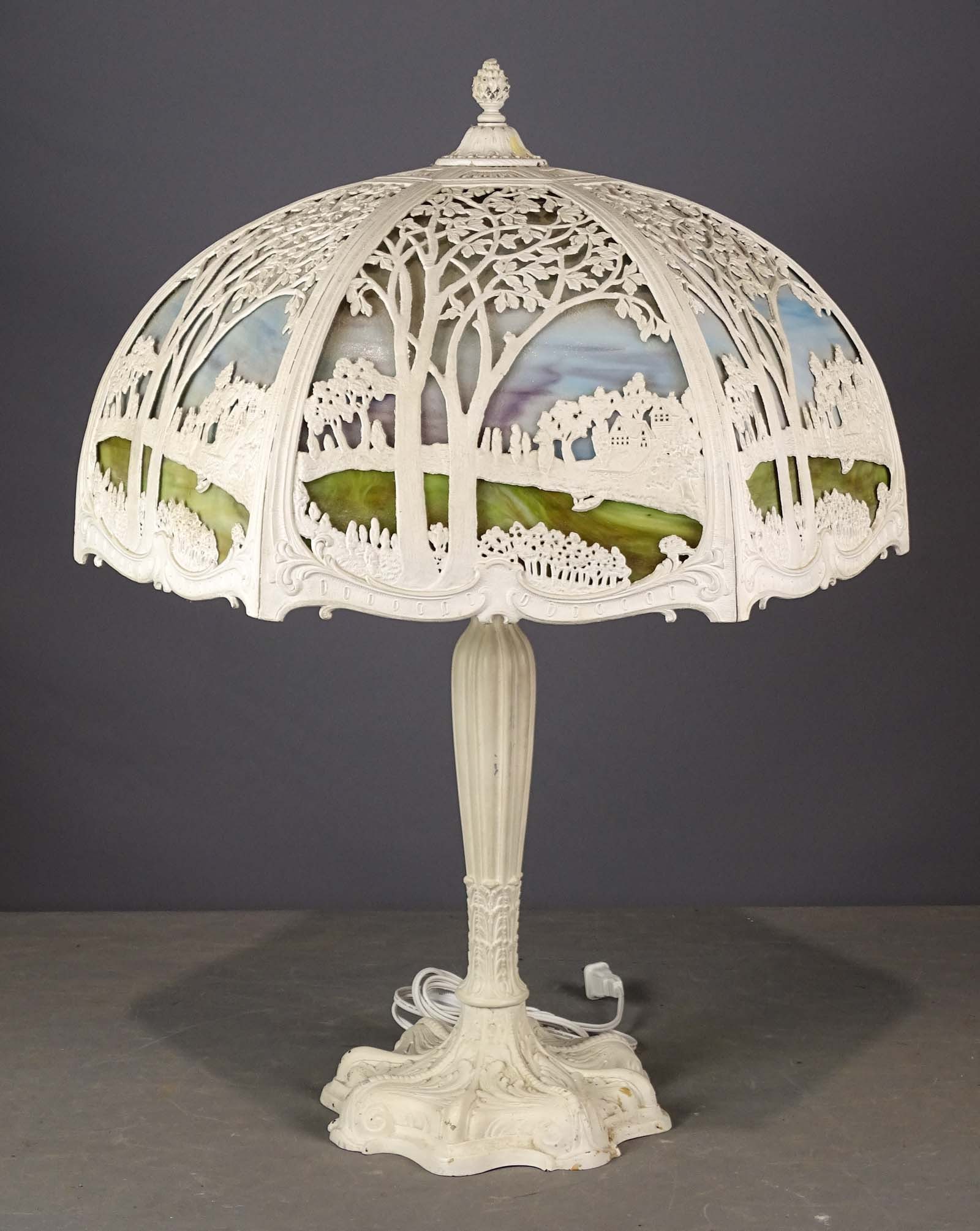 Slag Glass Table Lamp: Slag glass metal base table lamp. 26" Ht..
