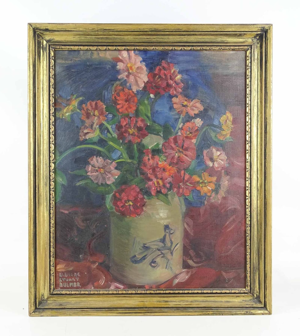 Eleanor Stuart Bulmer (New York, b. 1914): Painting: Eleanor Stuart Bulmer (New York, b. 1914), still life, oil on canvas. 20 1/2" x 16 1/2", overall 24" x 20".
