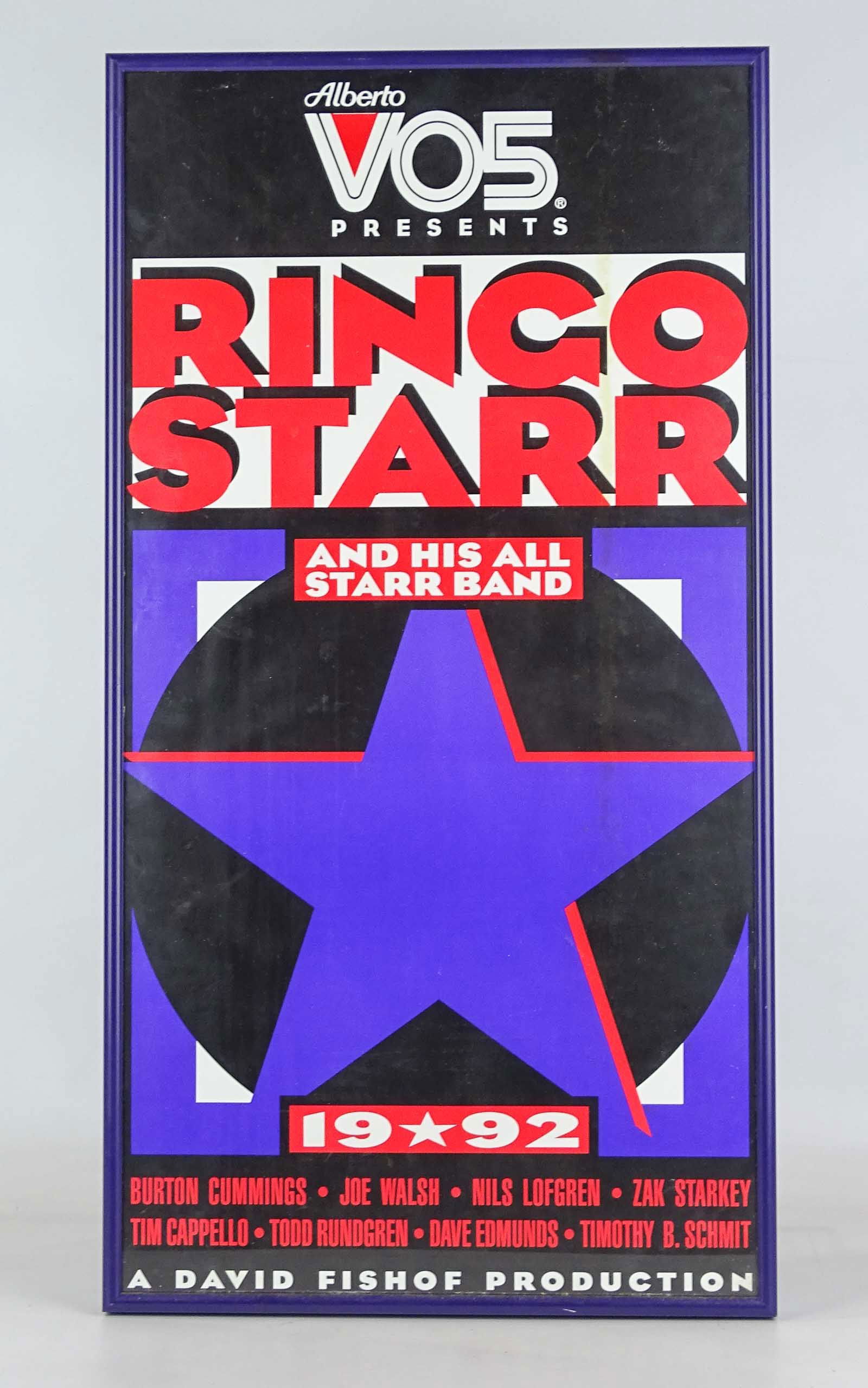 Ringo Starr Poster: 1992 Ringo Star and his All Starr Band poster. Sight 23 1/2" x 12", overall 24" x 13".