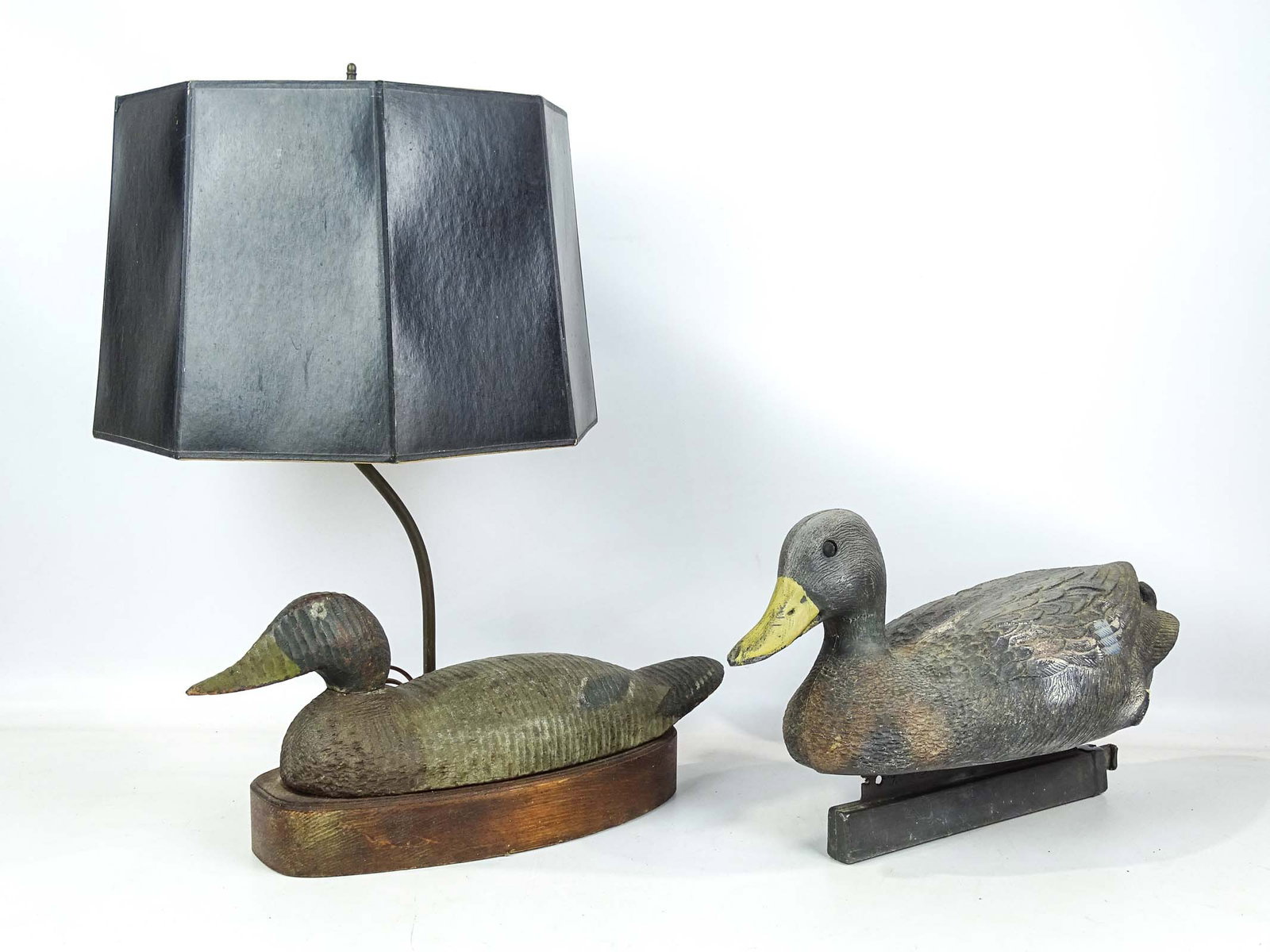 Decoy Lamp Lot: Lot including wooden painted decoy lamp (20" Ht.), and plastic decoy.