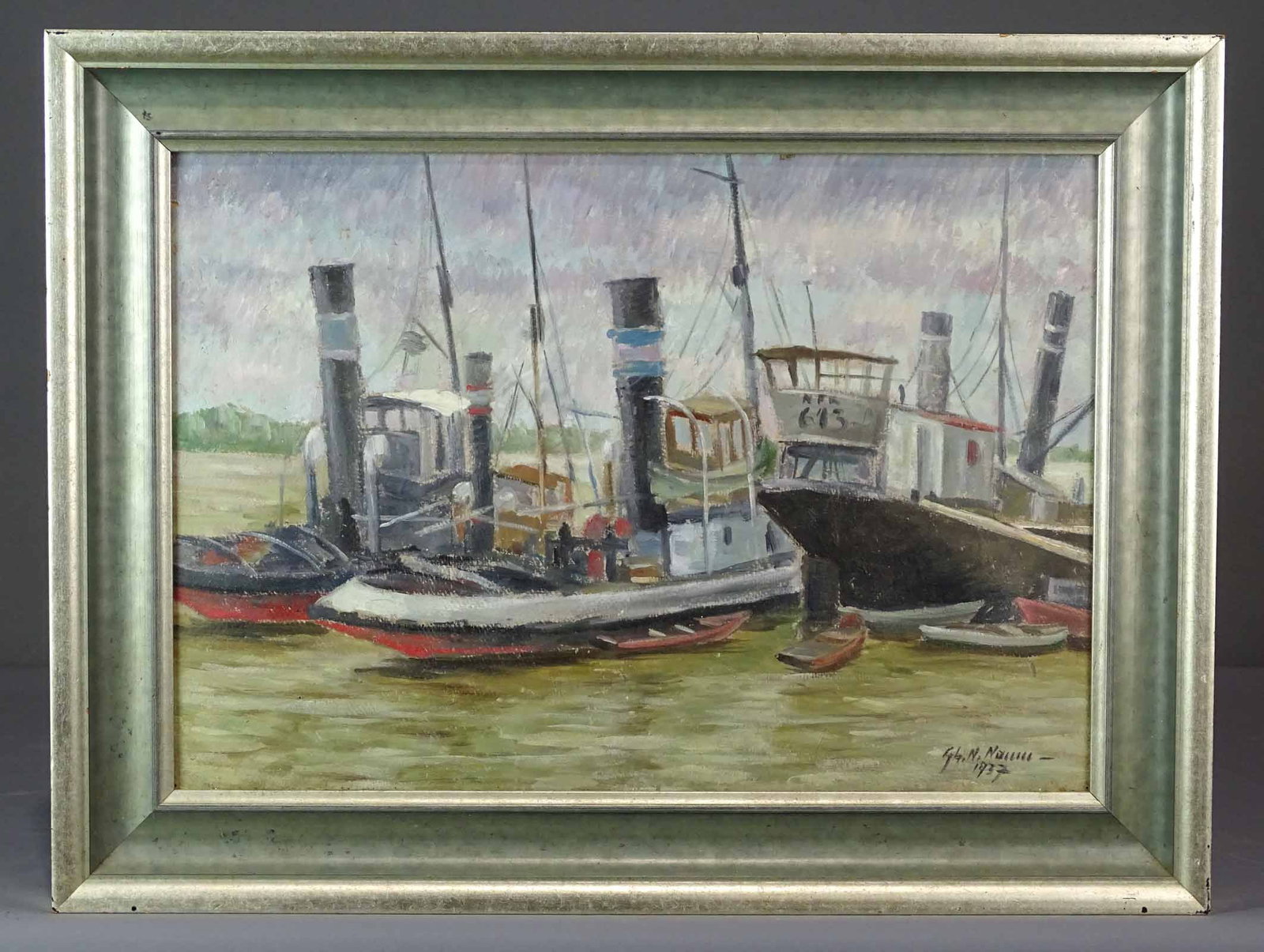 Pastel, Harborscape: Pastel: Harborscape, signed and dated LRC. Sight 13" x 19", overall 18 1/2" x 24".