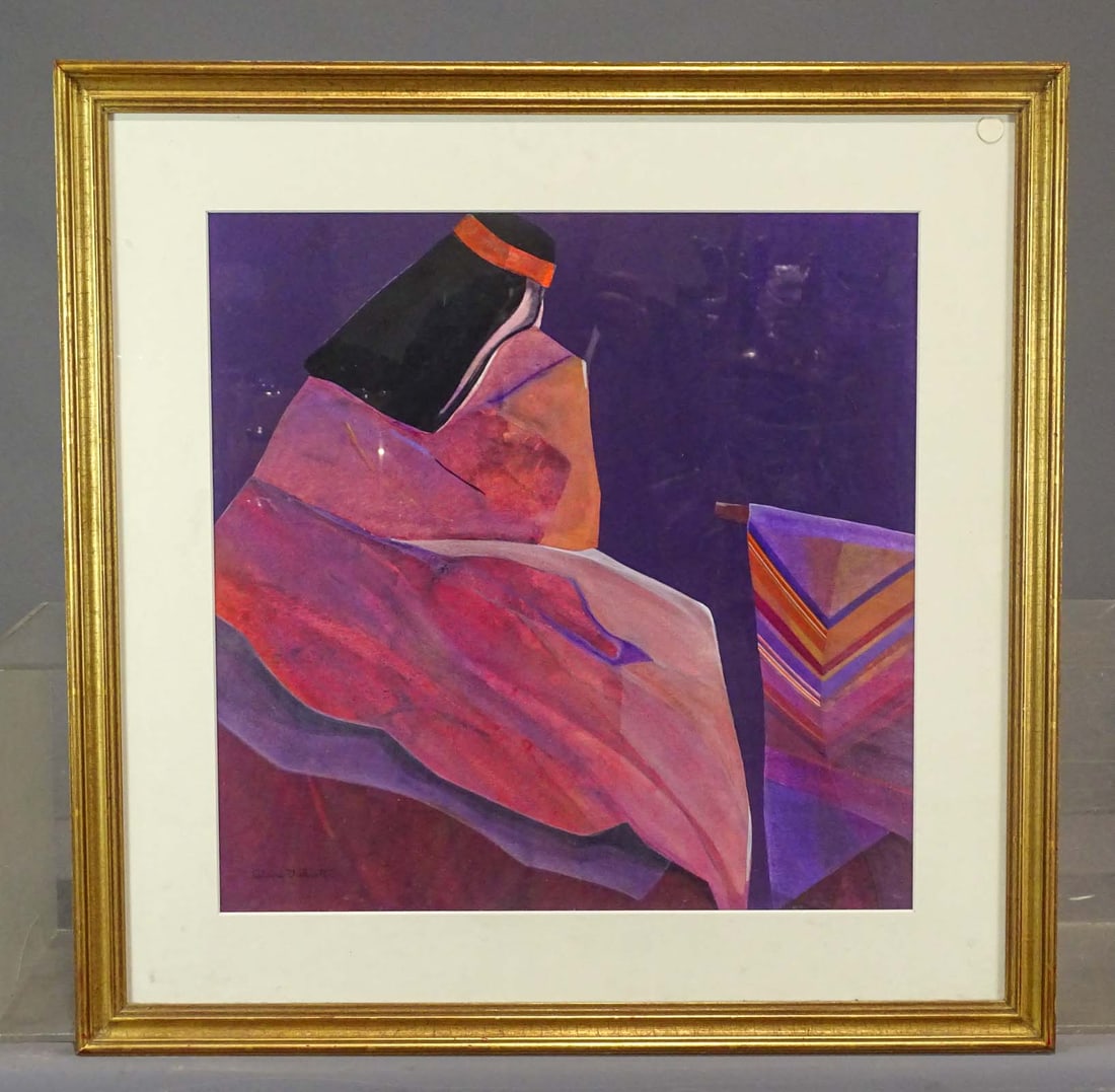 Diane Talcott (20th Century): Diane Talcott (20th Century), original artwork of Southwest Woman. Sight 21 1/2" x 21 1/2", overall 30" x 30". Provenance: The Edward Herrmann Estate, Salisbury Connecticut.