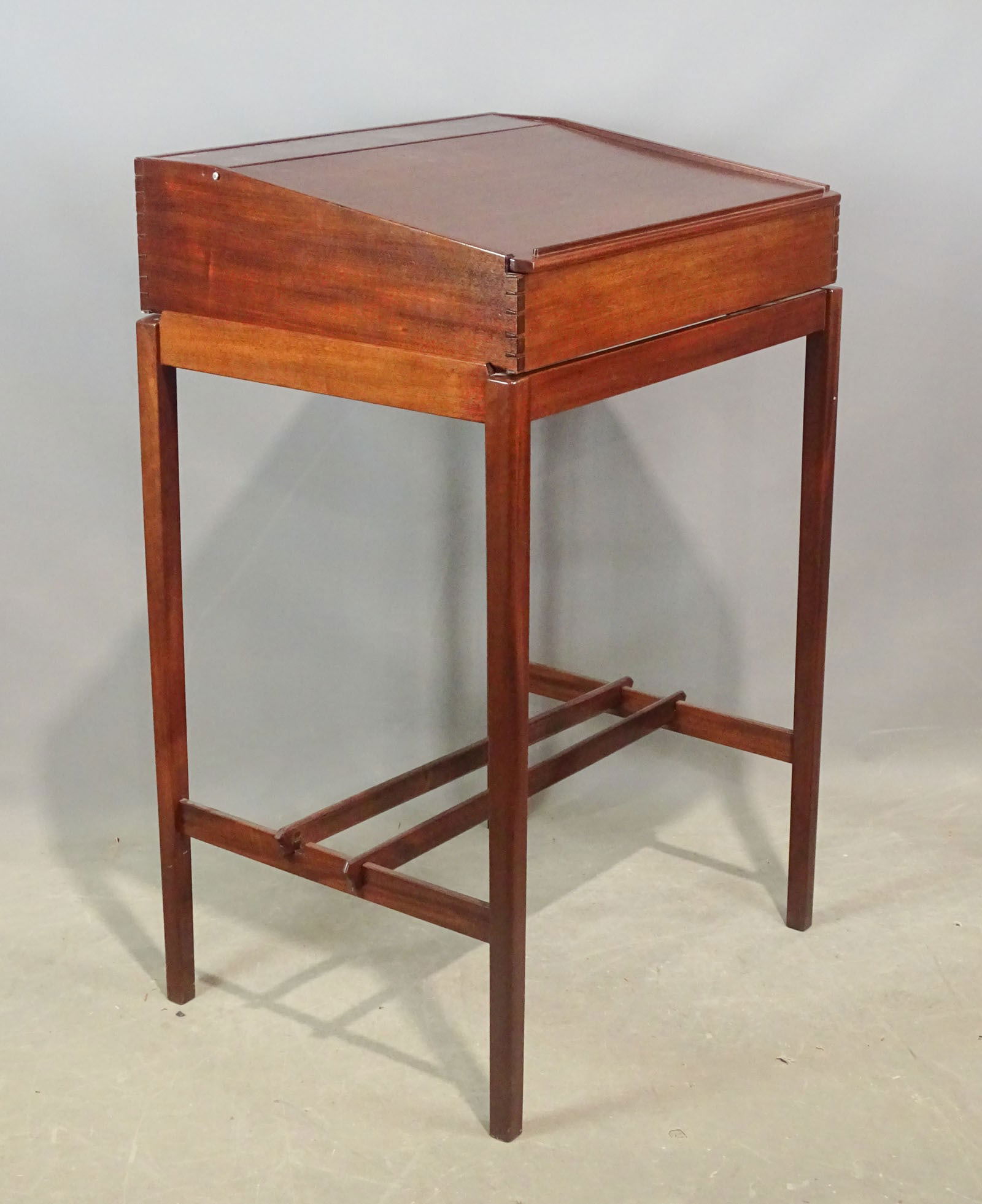 Benchmade Clerks Desk: Benchmade mahogany two part clerks desk. 29" x 23" x 45" Ht..