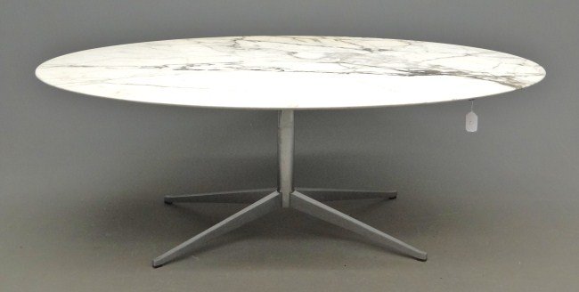 Knoll Mid Century Marble Top Table: Knoll Mid Century chrome base marble top table. Top 47" x 78", 29" Ht., marble has some chipping.