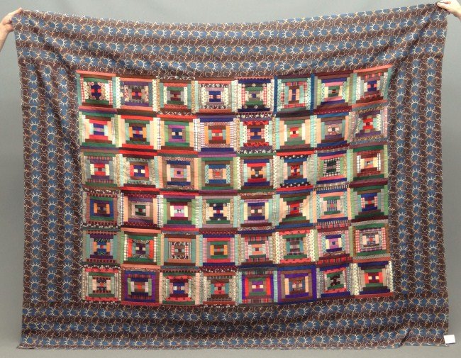 Log Cabin Quilt Top: 19th c. log cabin quilt top. 70" x 90".