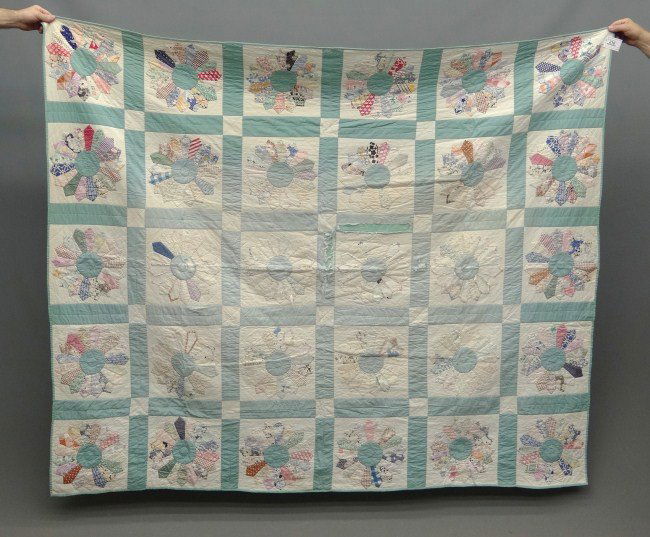 Quilt Lot: Lot including C. 1920's Dresden Plate quilt (as found) and C. 1930's Schoolhouse summer quilt, provenance P. Stauble, Maine.