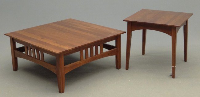 Ethan Allen Tables: Lot including Ethan Allen coffee table (top 37 1/2" x 38" 17 1/2' Ht.), along with a side table (top 24" x 24" 23" Ht.).