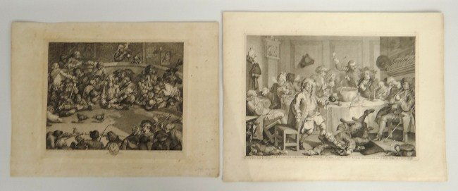 Early Hogarth Engravings: Lot two early Hogarth (William Hogarth United Kingdom 1697-1764) including "A Midnight Modern Conversation (16 1/4" x 23 1/2") " and "Pit Ticket" (16 3/4" x 22 1/2").