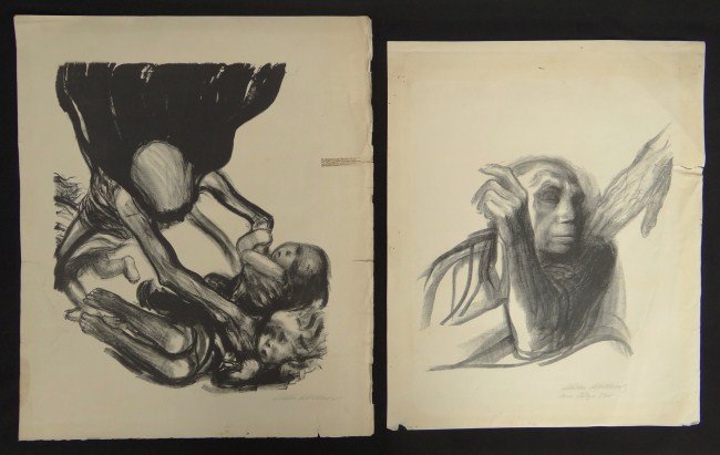 Kathe Kollwitz Signed Print: Lot two signed Kathe Kollwitz (Germany 1867-1945) signed prints. 24 3/4" x 20 3/4" and 22 3/4" x 18 1/2". Both as found.