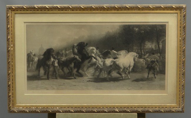 Rosa Bonheur Print: 19th c. Rosa Bonheur print signed LLC. Sight 22" x 42".