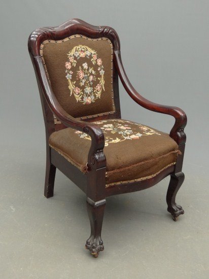 Victorian Armchair: Victorian needlepoint seat and back armchair. 18" Seat Ht. 37" Overall Ht.