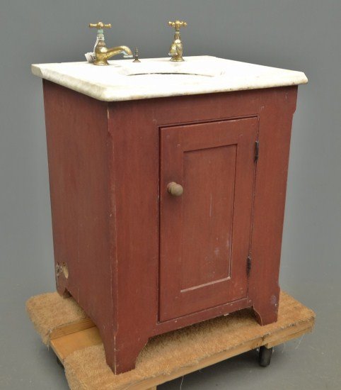 Marble Sink/Commode: Marble sink/commode in red paint. 24" W 30" D 31' Ht.