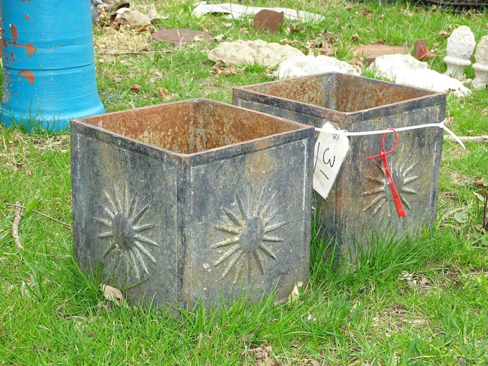 Pair of Cast Iron Square Flower Pots (1 of 3)