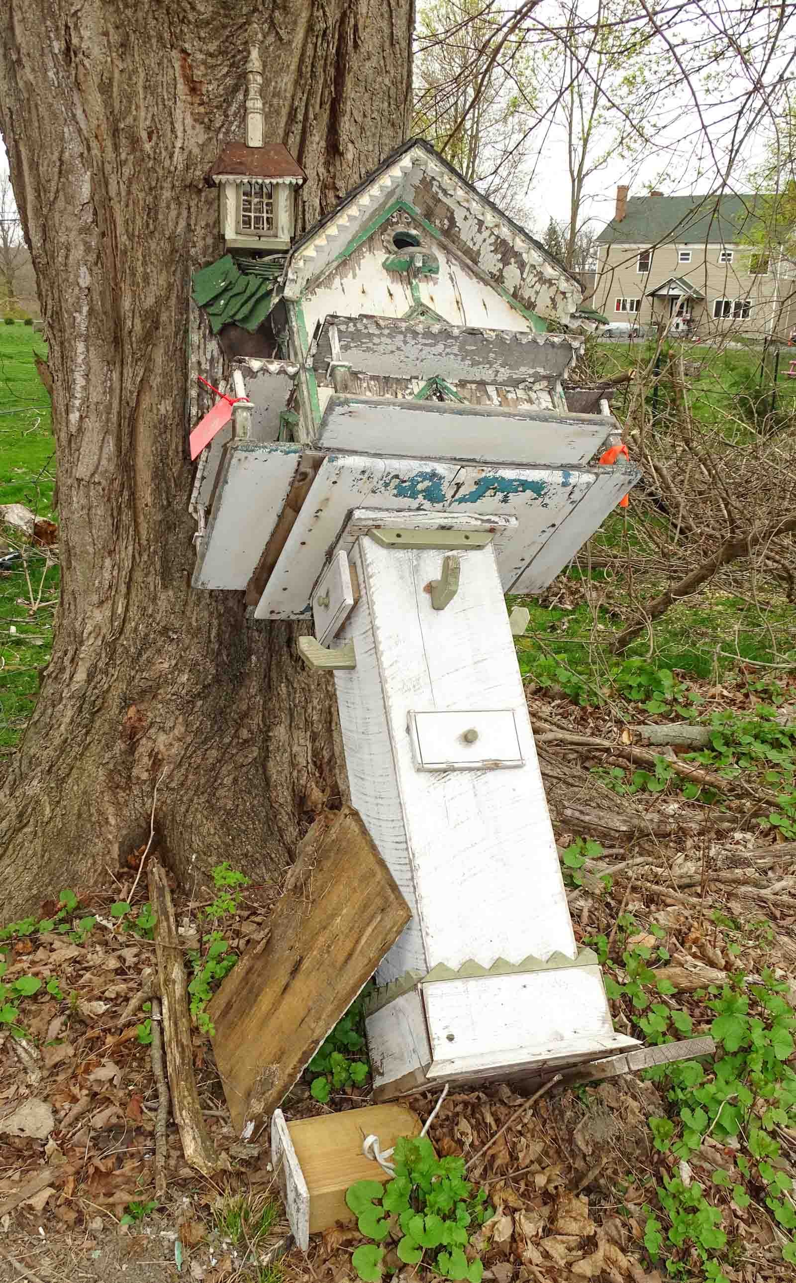 Bird House: Bird house (as is condition). 77" Ht.. Barbara Packer Collection.