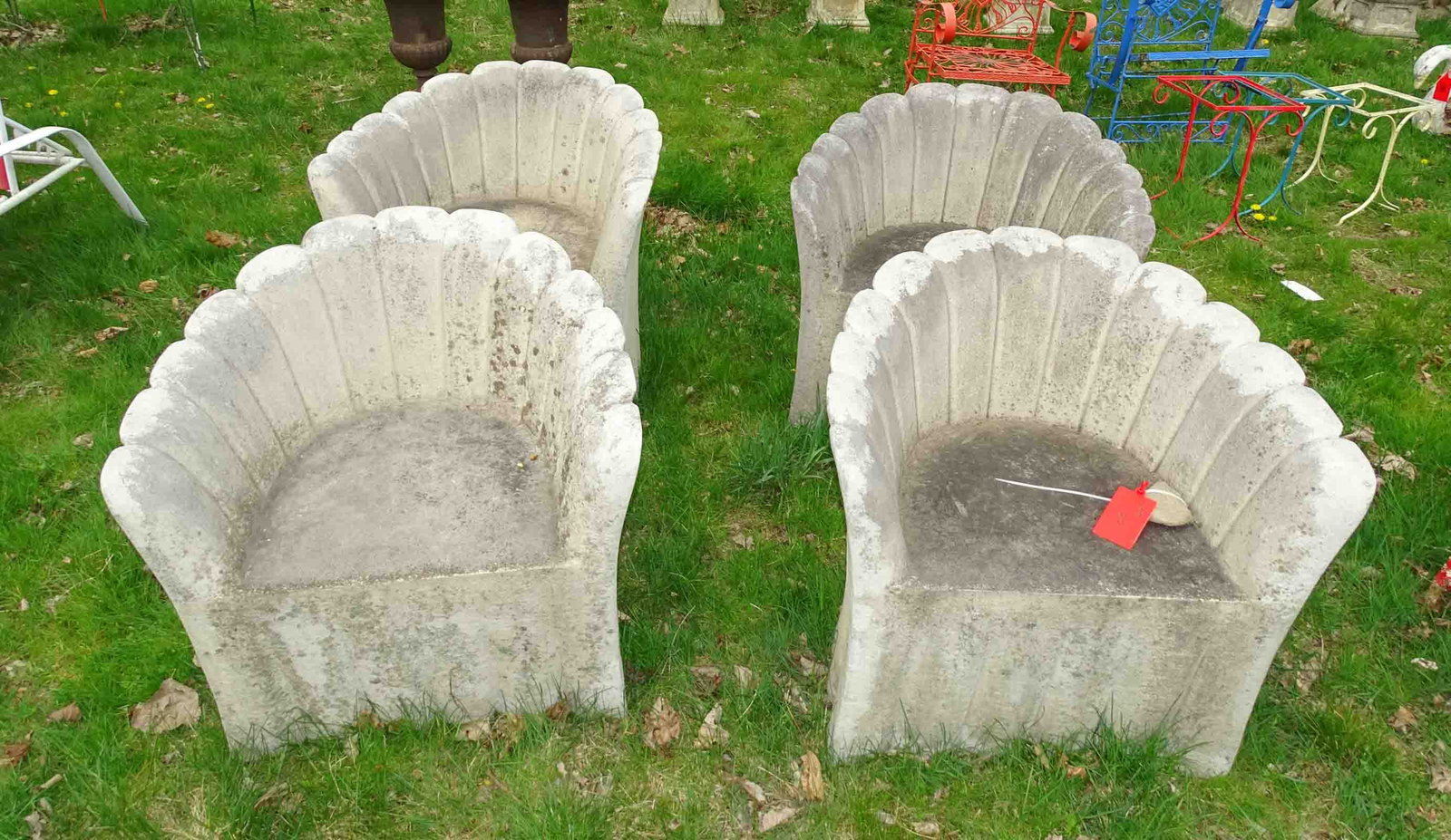 Set of Composition Chairs: Set of (4) composition garden chairs. Barbara Packer Collection.
