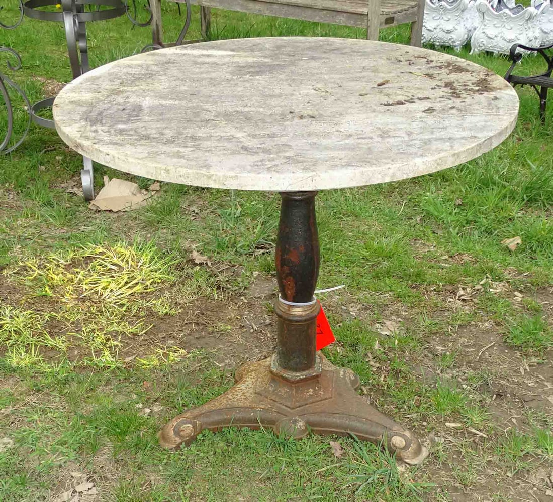 Cafe Table: Cafe table with cast iron base and detached top. 30" Dia. x 28" Ht.. As found condition.