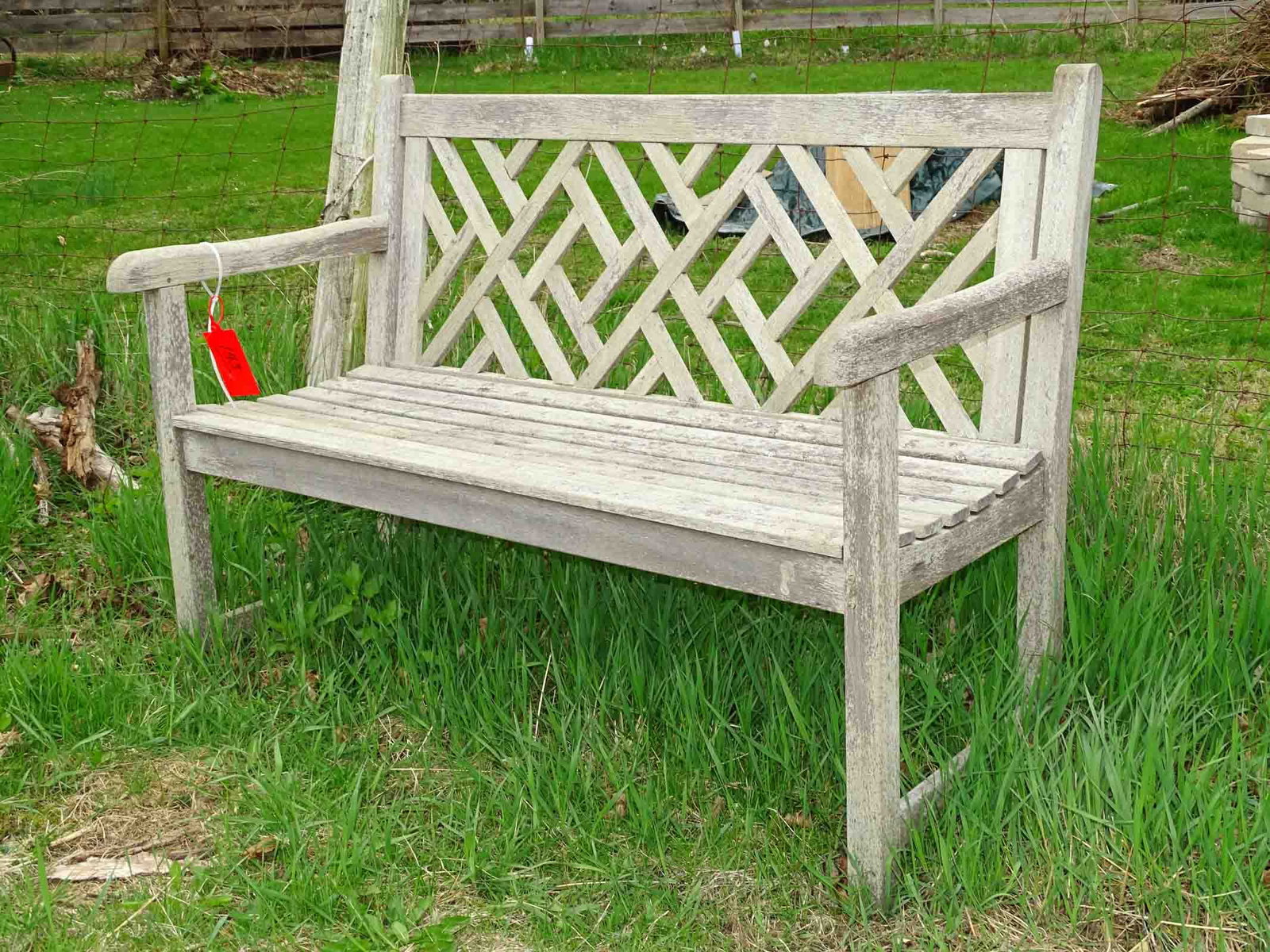 Teak Settee: Teak settee 47" W. x 32" Ht..