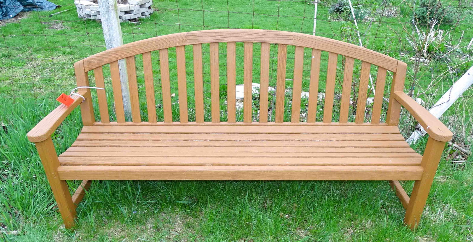 Teak Settee: Teak arch back settee 72" W. x 34" Ht..