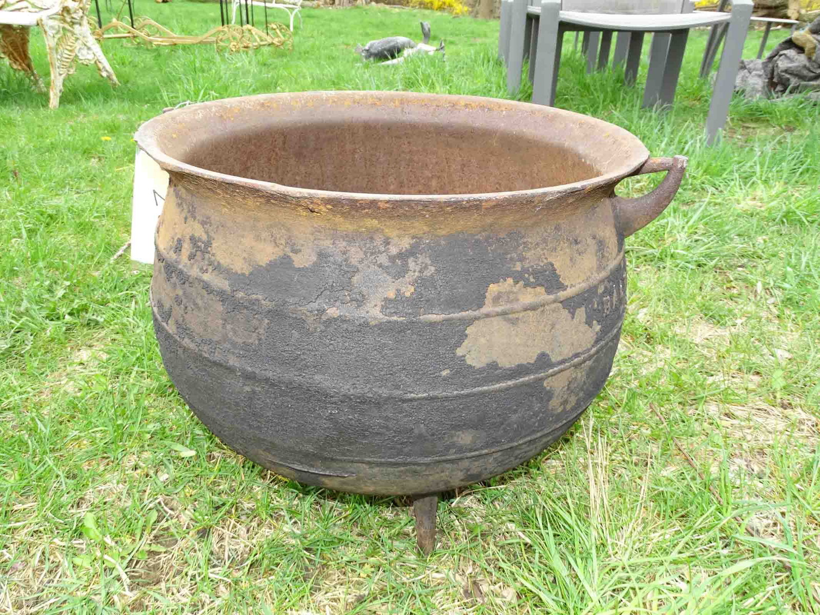 Metal Cauldron: Metal Cauldron. 17" Dia. x 15" Ht..