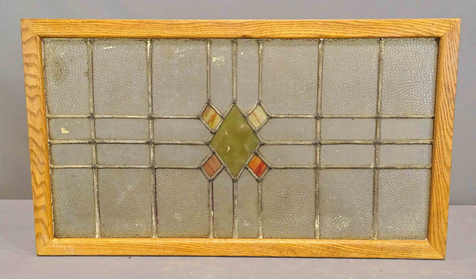 Stained Glass Window: Early stained glass window. 19 1/2" x 34 1/2".