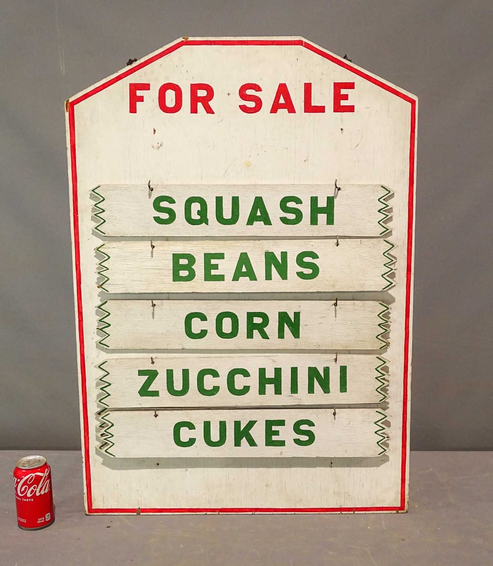 Trade Sign: Wooden sign "FOR SALE", with (6) smaller signs the go on hooks. Overall34" x 24".