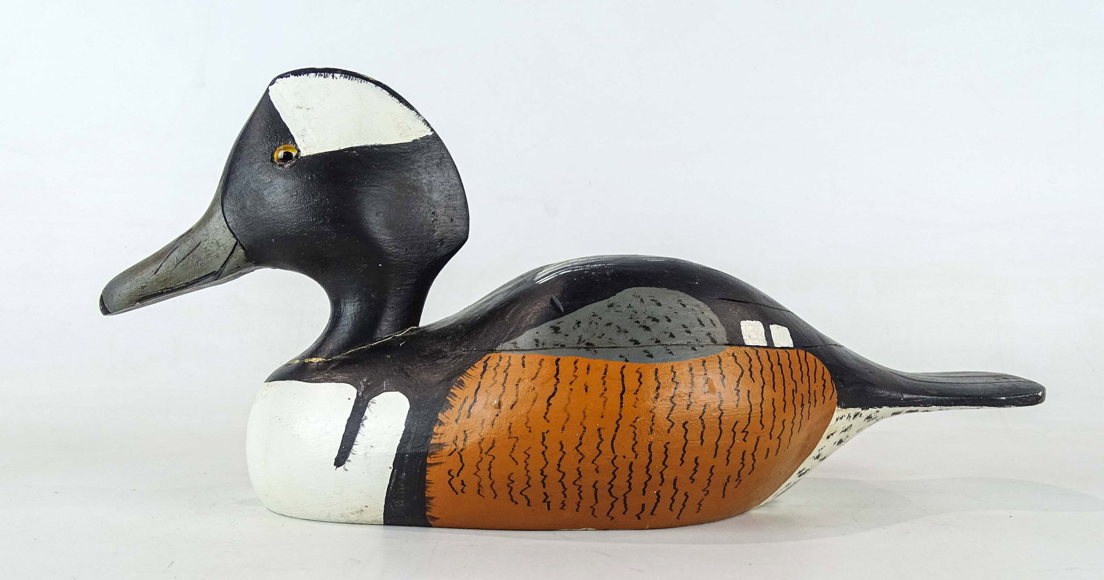 Decoy: Carved wooden decoy marked 1//90 W. Helping Auburn N.Y.. 14" L..