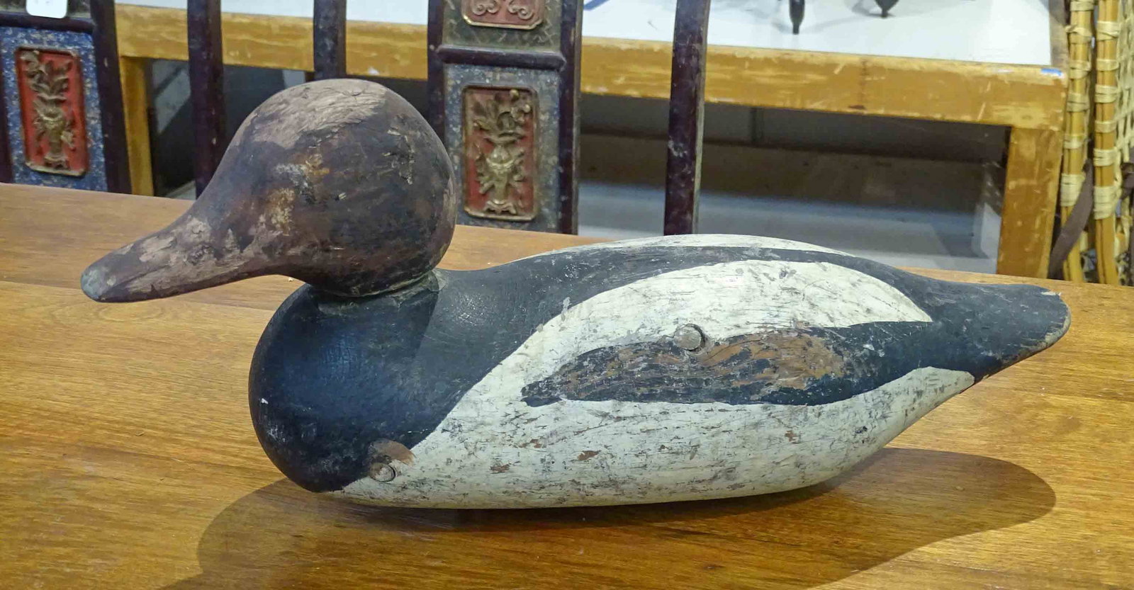 Decoy: Carved wooden decoy. 13" L..