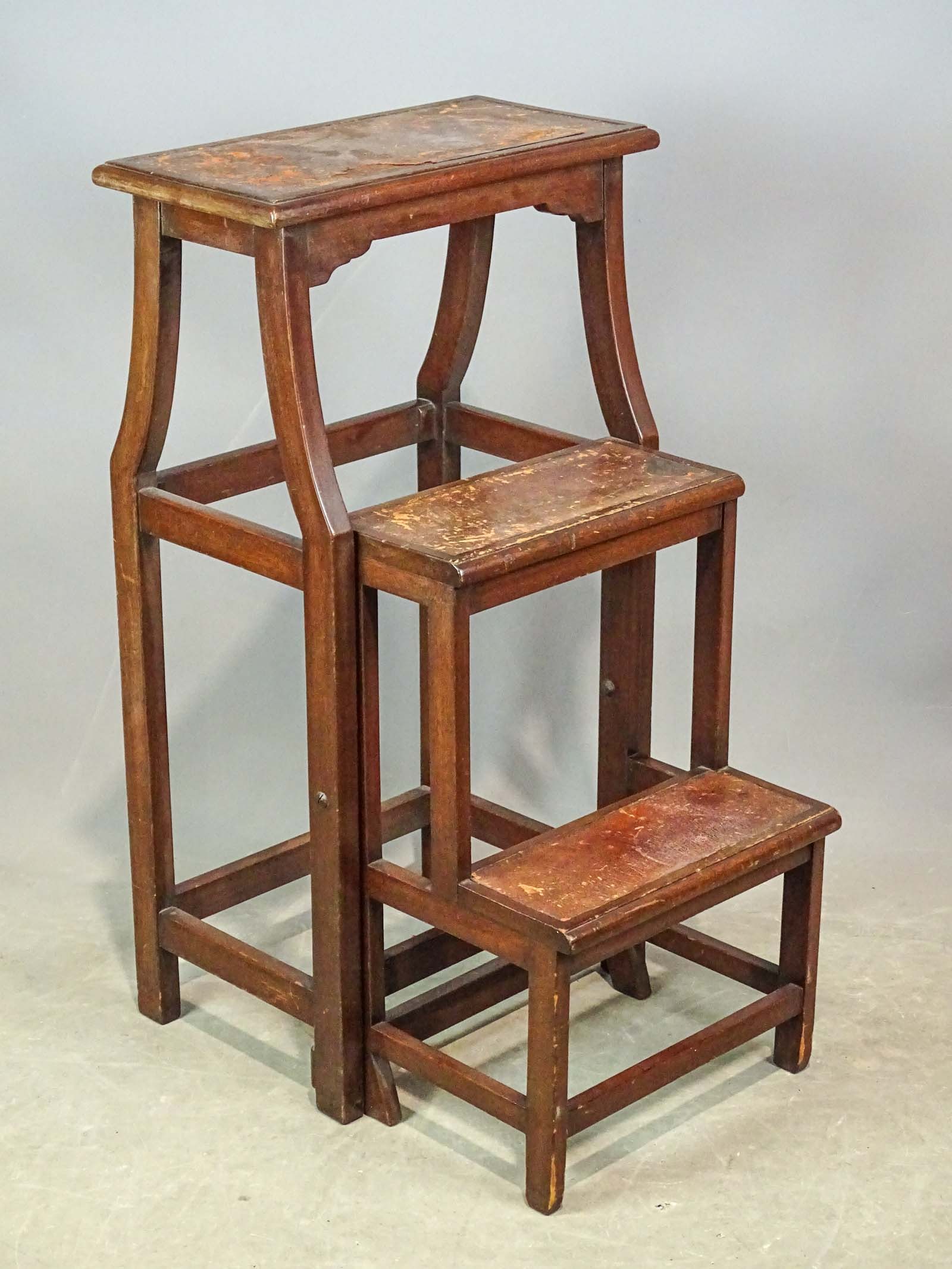 Mahogany Bedsteps: Mahogany folding bedsteps. 16" x 32" x 23" extended.