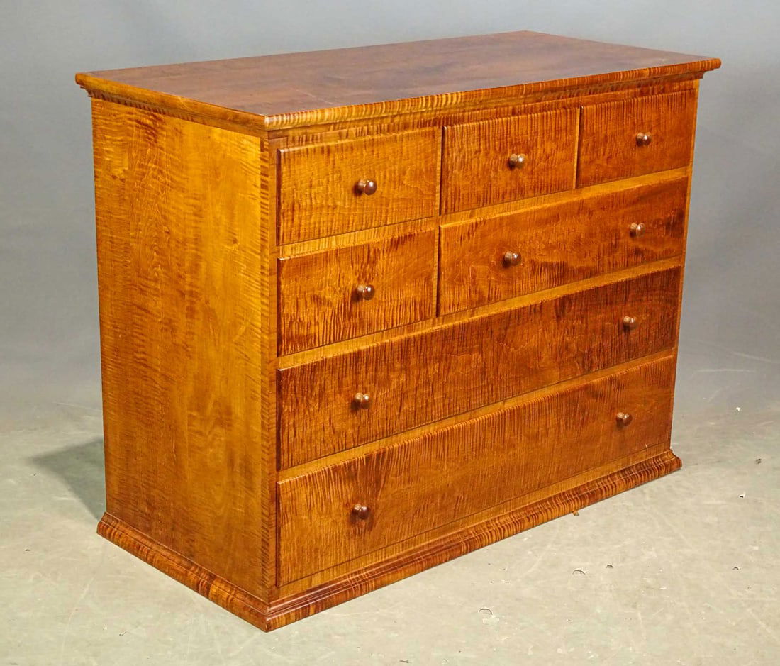 Maple Chest of Drawers: Contemporary figured maple chest of drawers. 42" x 19" x 31 1/2".