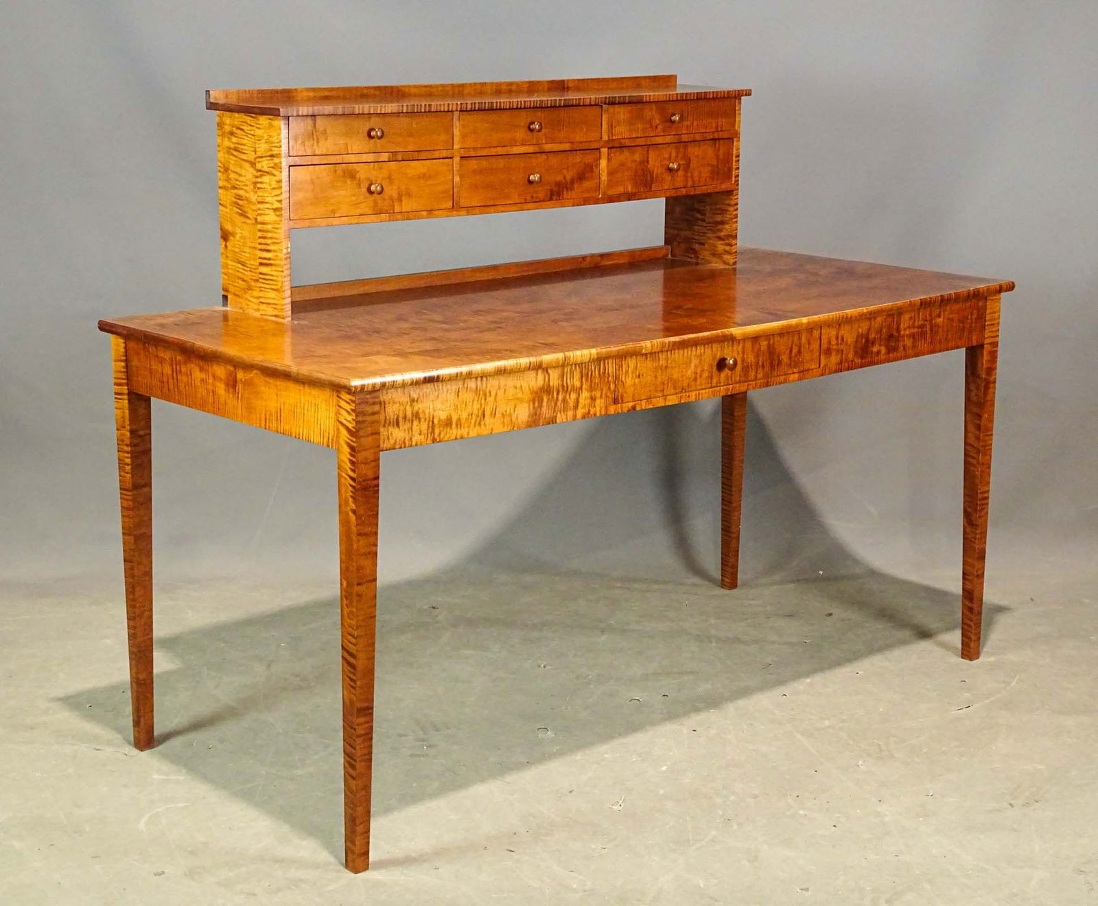 Figured Maple Desk: Contemporary figured maple desk. 60" x 28" x 43 1/2" Ht..